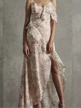 White by Vera Wang Soft Blush Floral High-Low Ruffle Dress